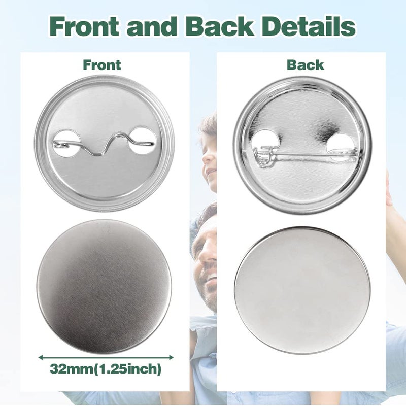 Mostme 300 Sets 1.25 inch Button Maker Supplies  32mm Button Supplies Button Parts Button Badge Part  Button Making Supplies  Includes Metal Button Pin Back Cover  Metal Shells  Blank Paper&Clear Film - Image 3
